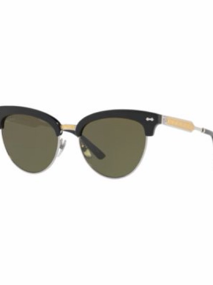 Gucci Gg0055s Cat Eye Sunglasses Black Gold Green Lens W Case